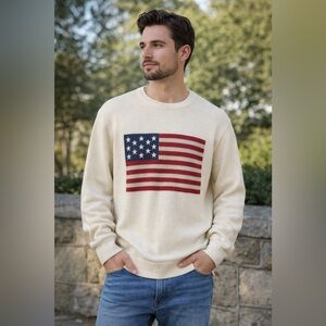 NWT Chaps American Flag Knit 100% cotton Sweater Size XL